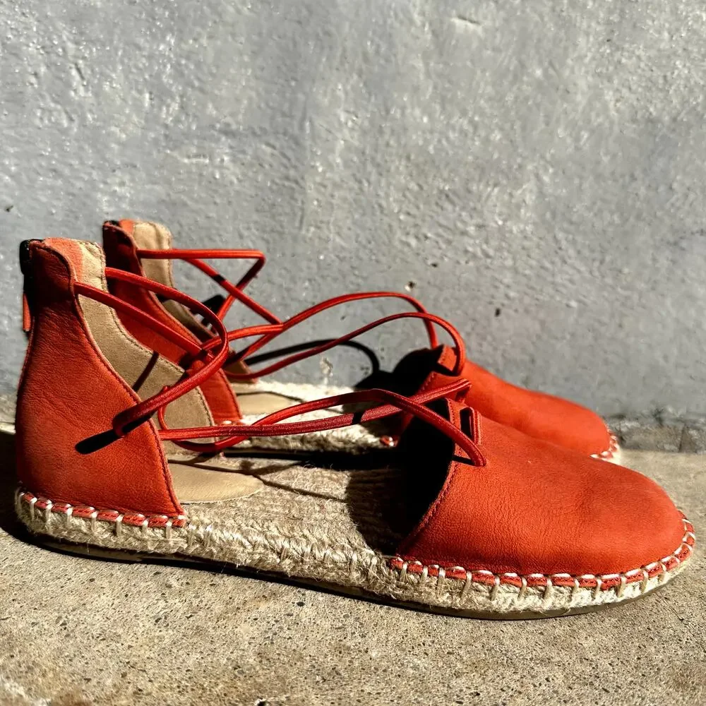 Eileen Fisher Lace Espadrilles Leather Sandals Closed Toe Tangelo Orange 6